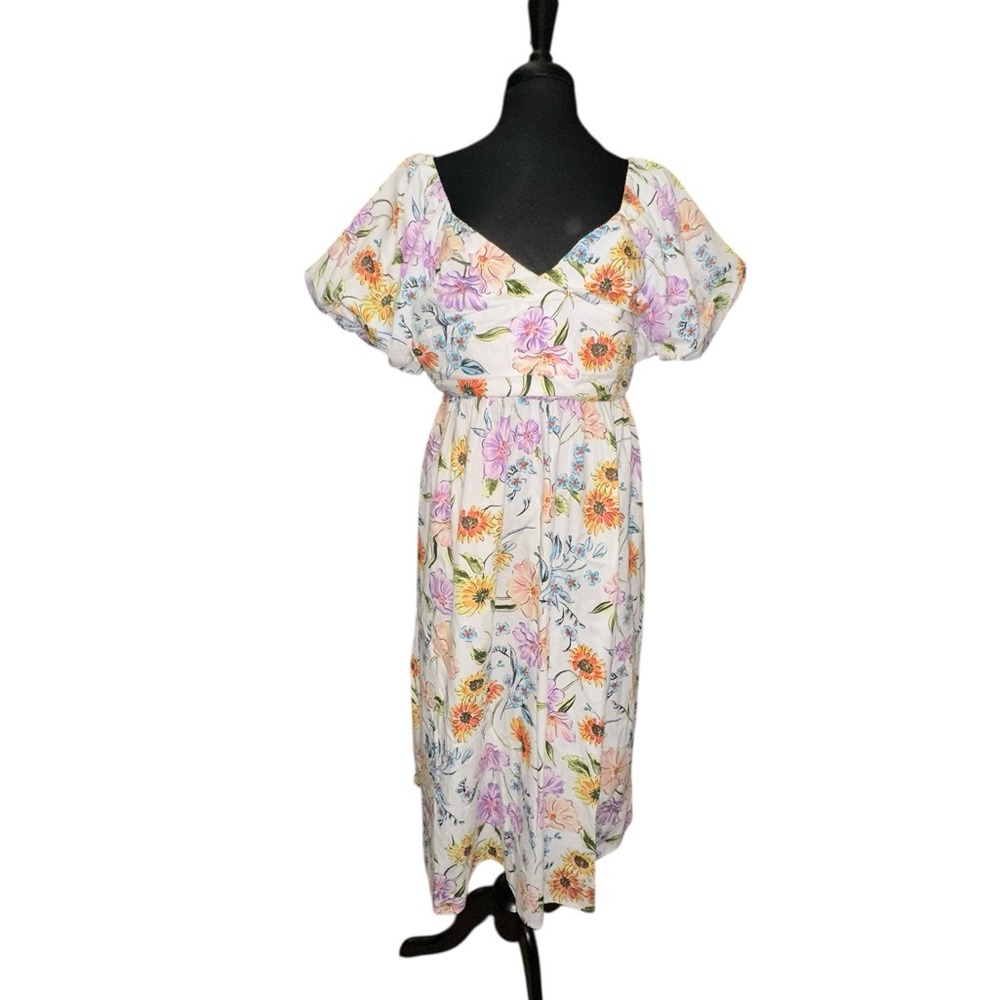 Crown & Ivy Floral Midi Dress - Multicolor on White
